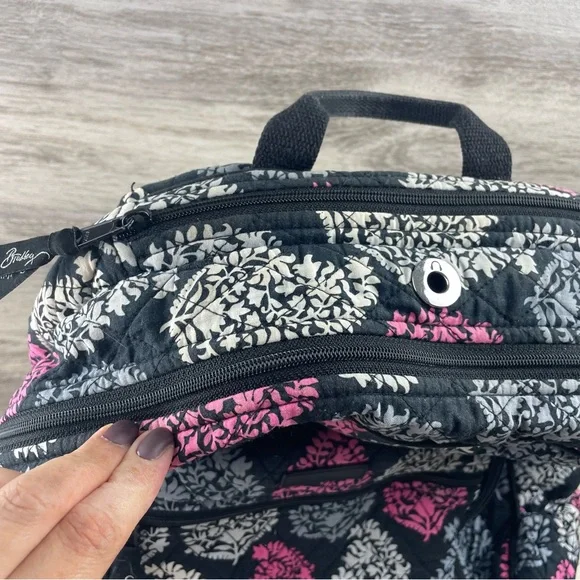 Vera Bradley Canterbury Backpack W/ Lunch Black Pink Grey & White Floral Leaf Vera Bradley Canterbury Backpack W/ Lunch Black Pink Grey  main image 3